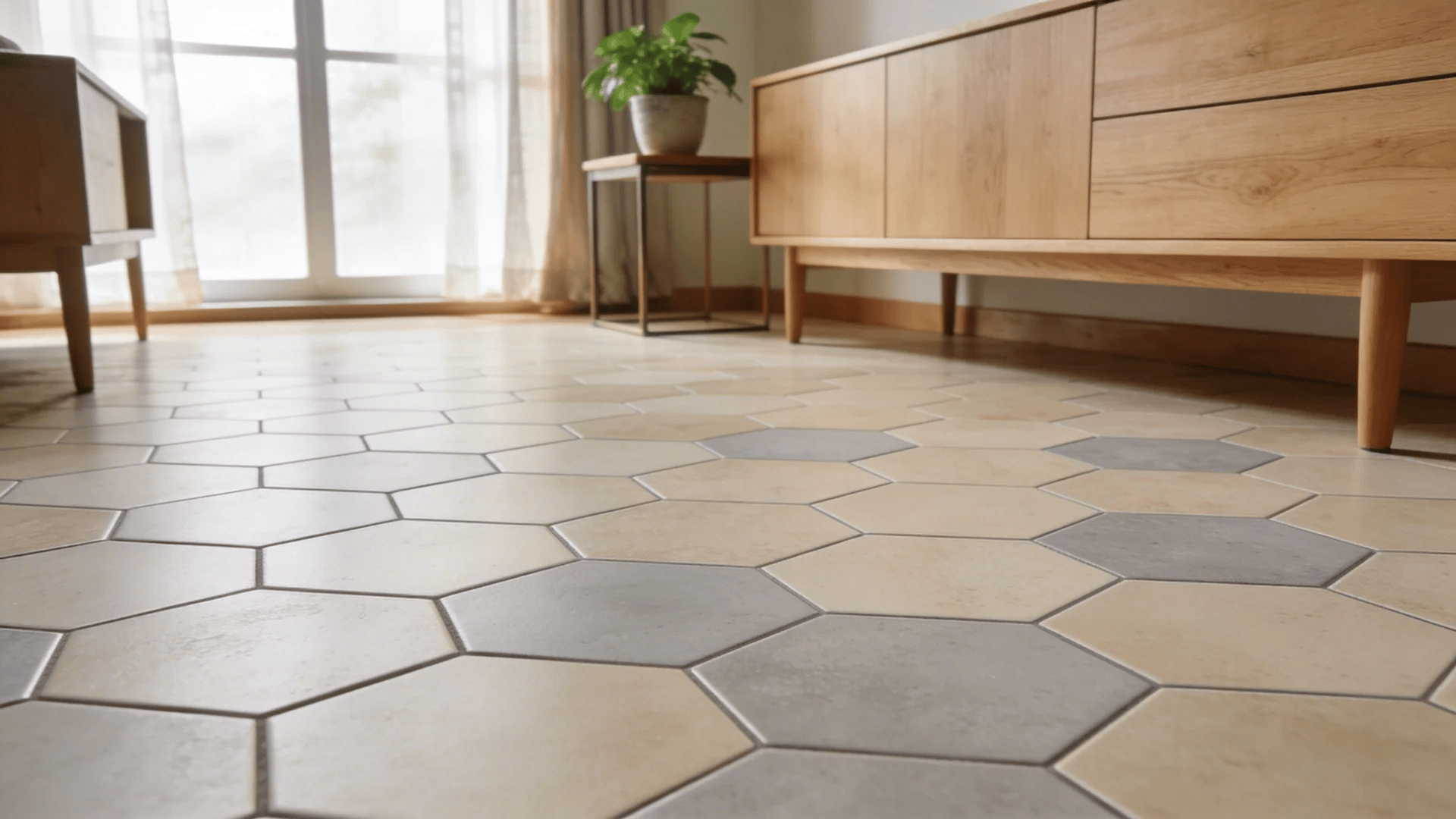 hexagon tile pattern with six sided tiles forming honeycomb style layout across surface design