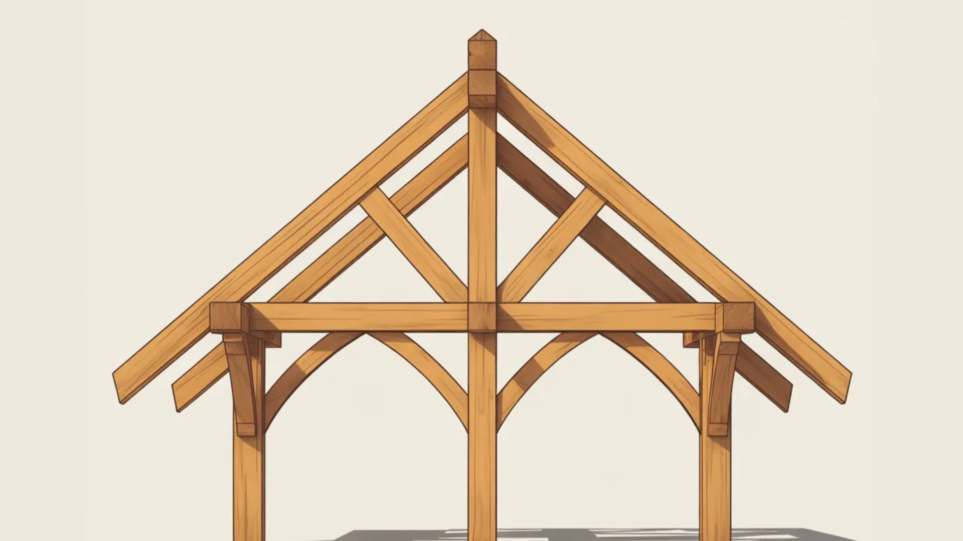 king post roof truss design with wooden beams and braces