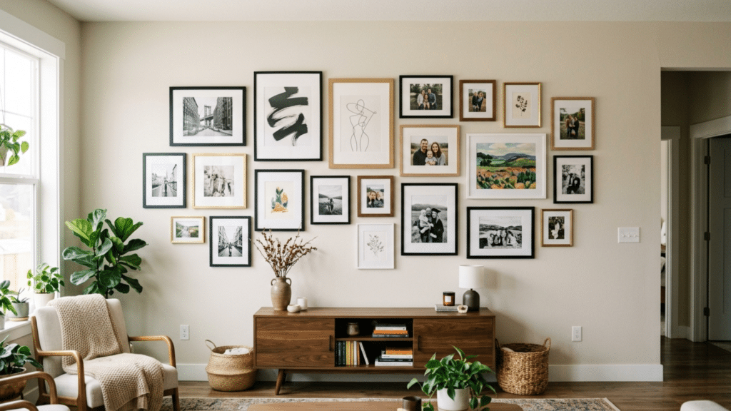 How to Hang Pictures on a Wall the Right Way large gallery wall with mixed frames and balanced layout