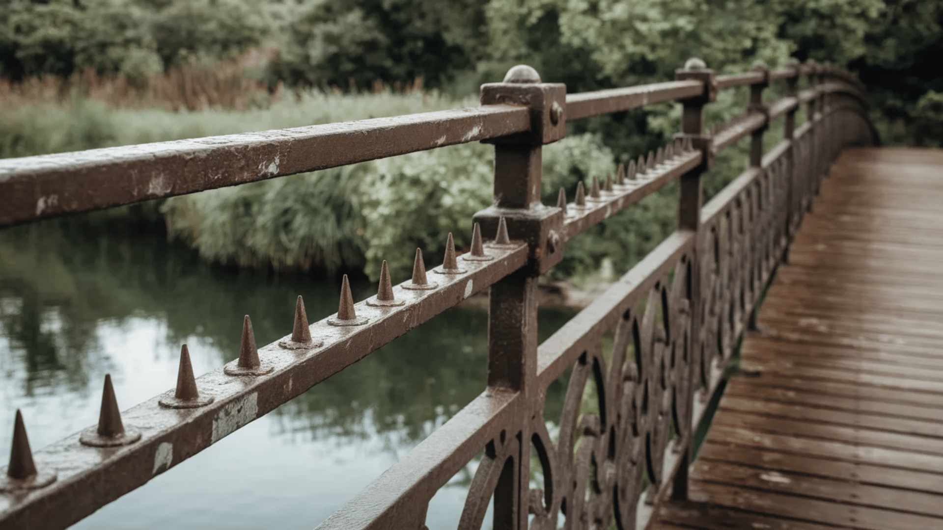 metal spikes installed along railing to deter birds