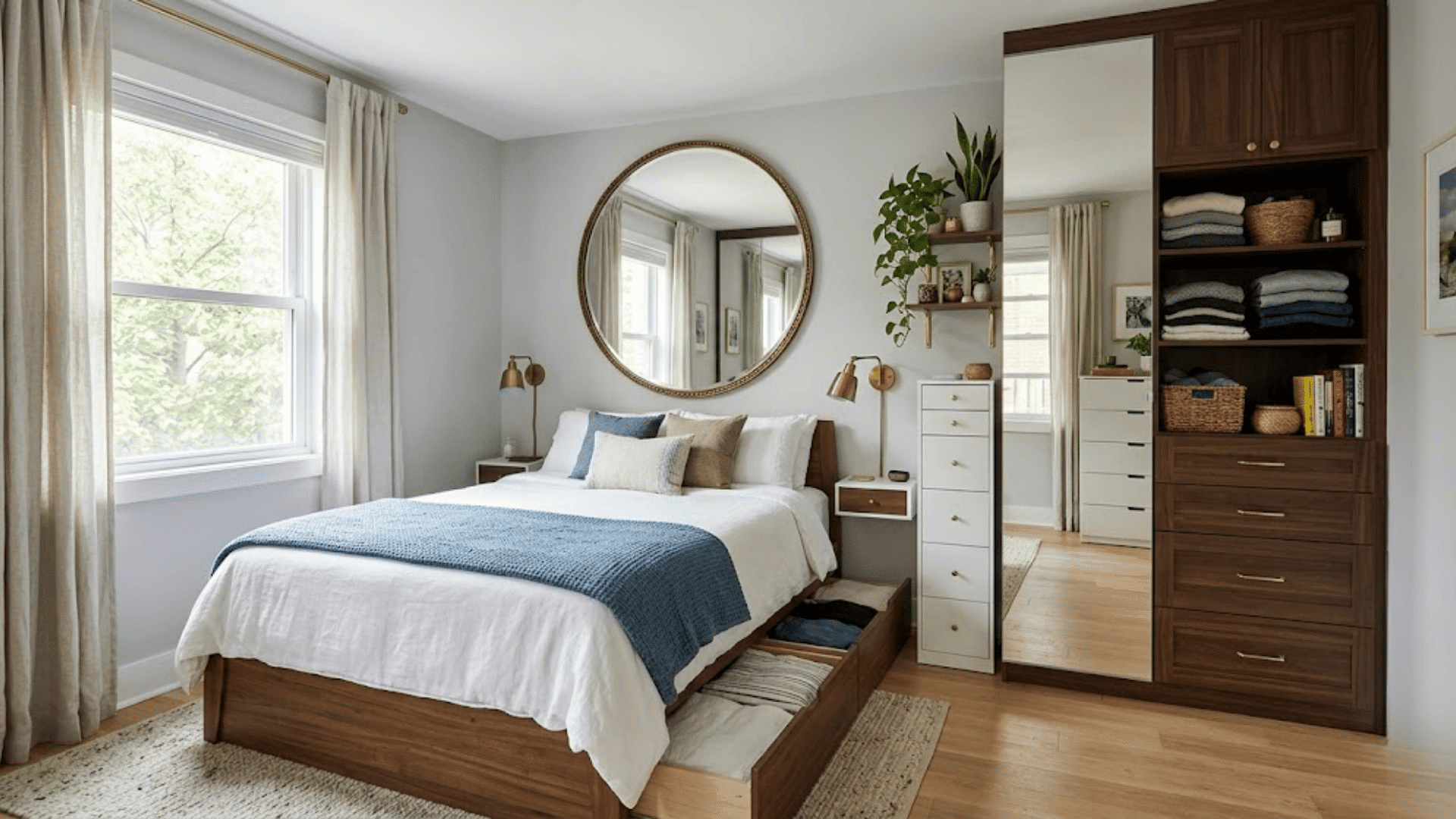 mirrors and smart storage showing modern master bedroom ideas for home decor