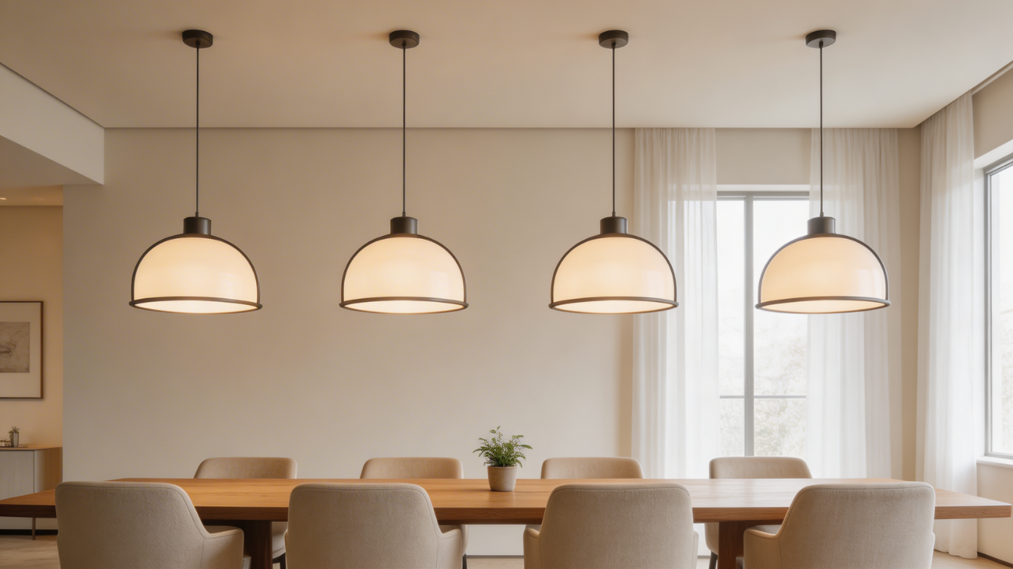 modern dining room with repeated pendants light