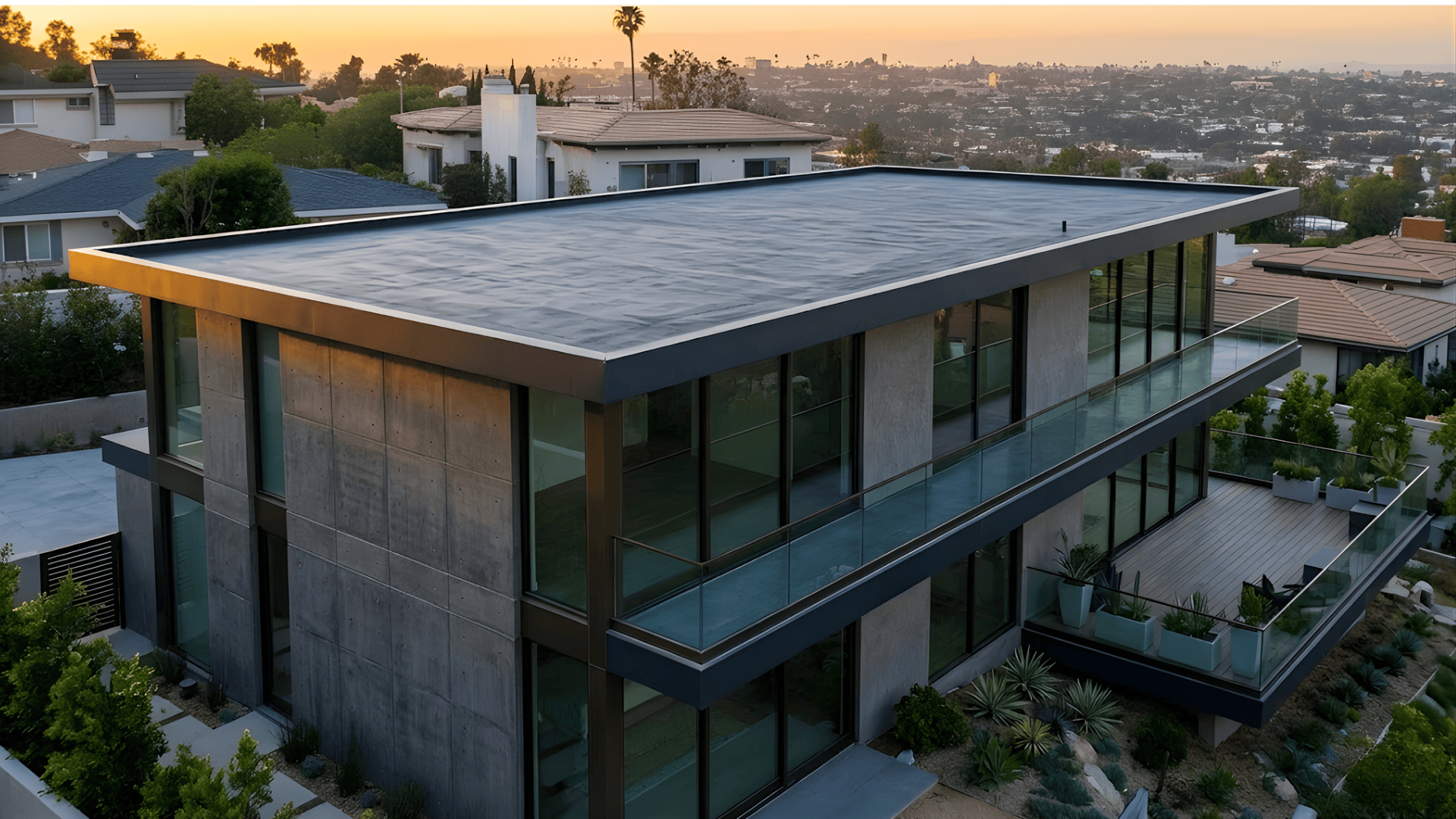 modern flat roof with clean lines and a sleek minimal design offering expansive views
