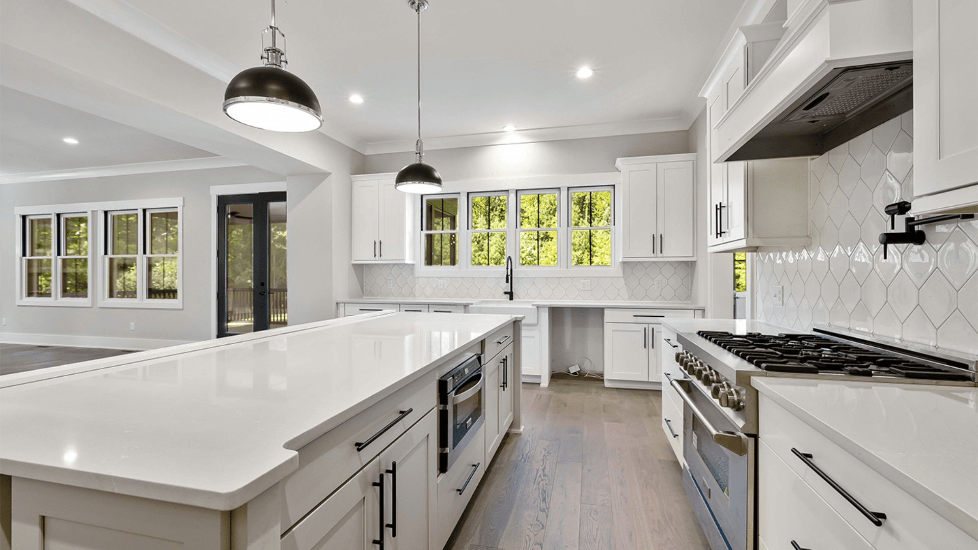 modern white galley kitchen designs with large island space