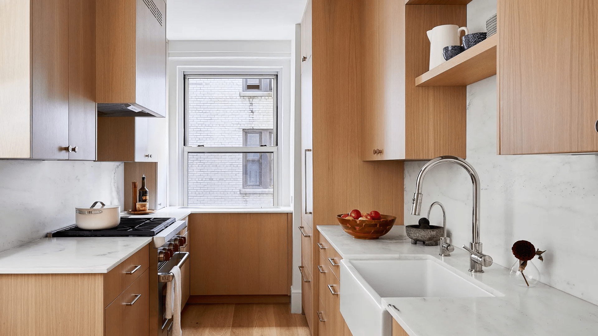 modern wood cabinet galley kitchen designs for small spaces