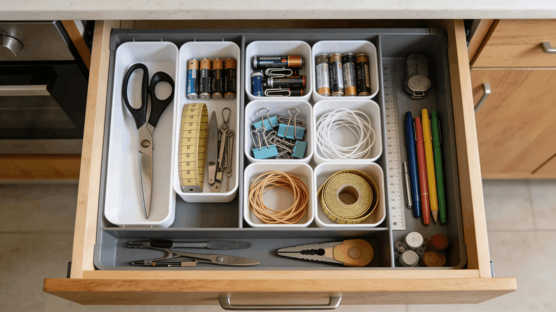 organized kitchen drawer with snacks fruits and sections showing how to organize kitchen drawers for easy storage (2) (1)