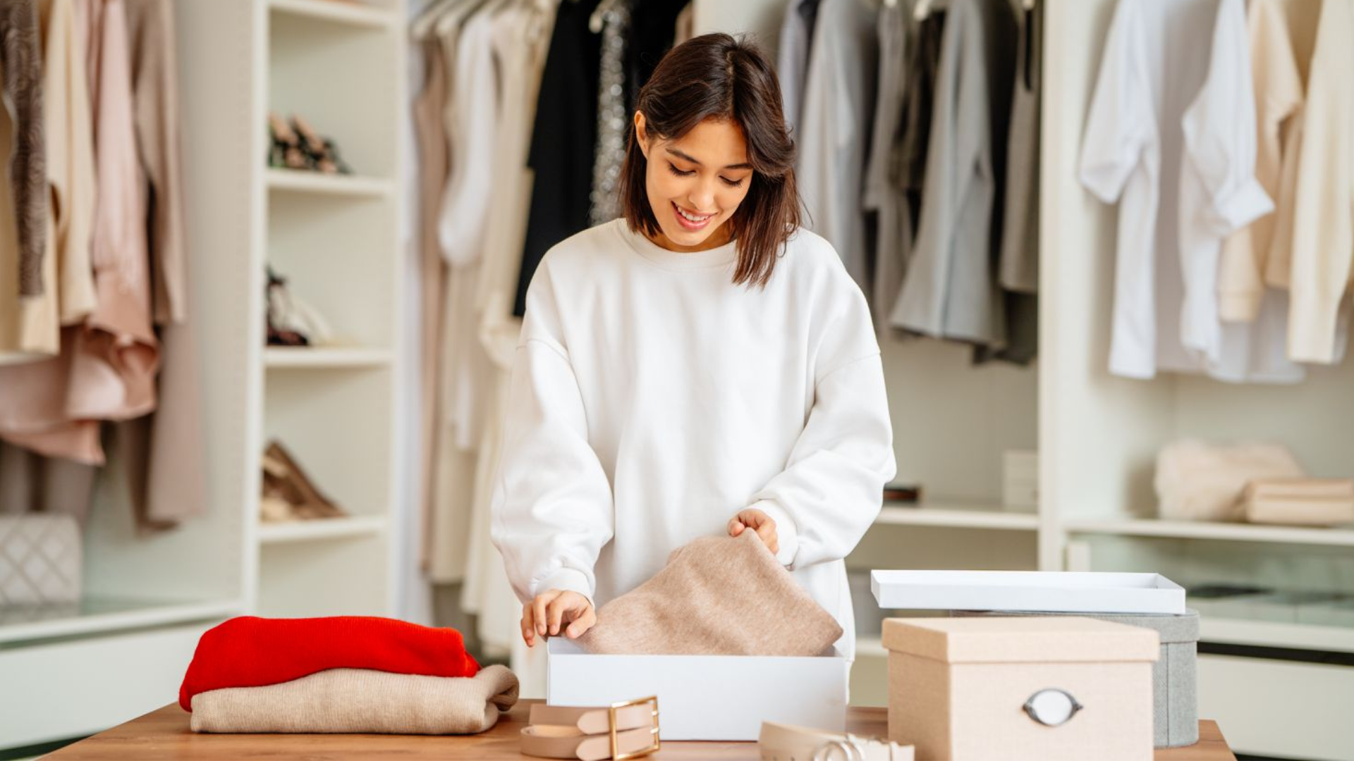 organizing closet items during seasonal house cleaning routine