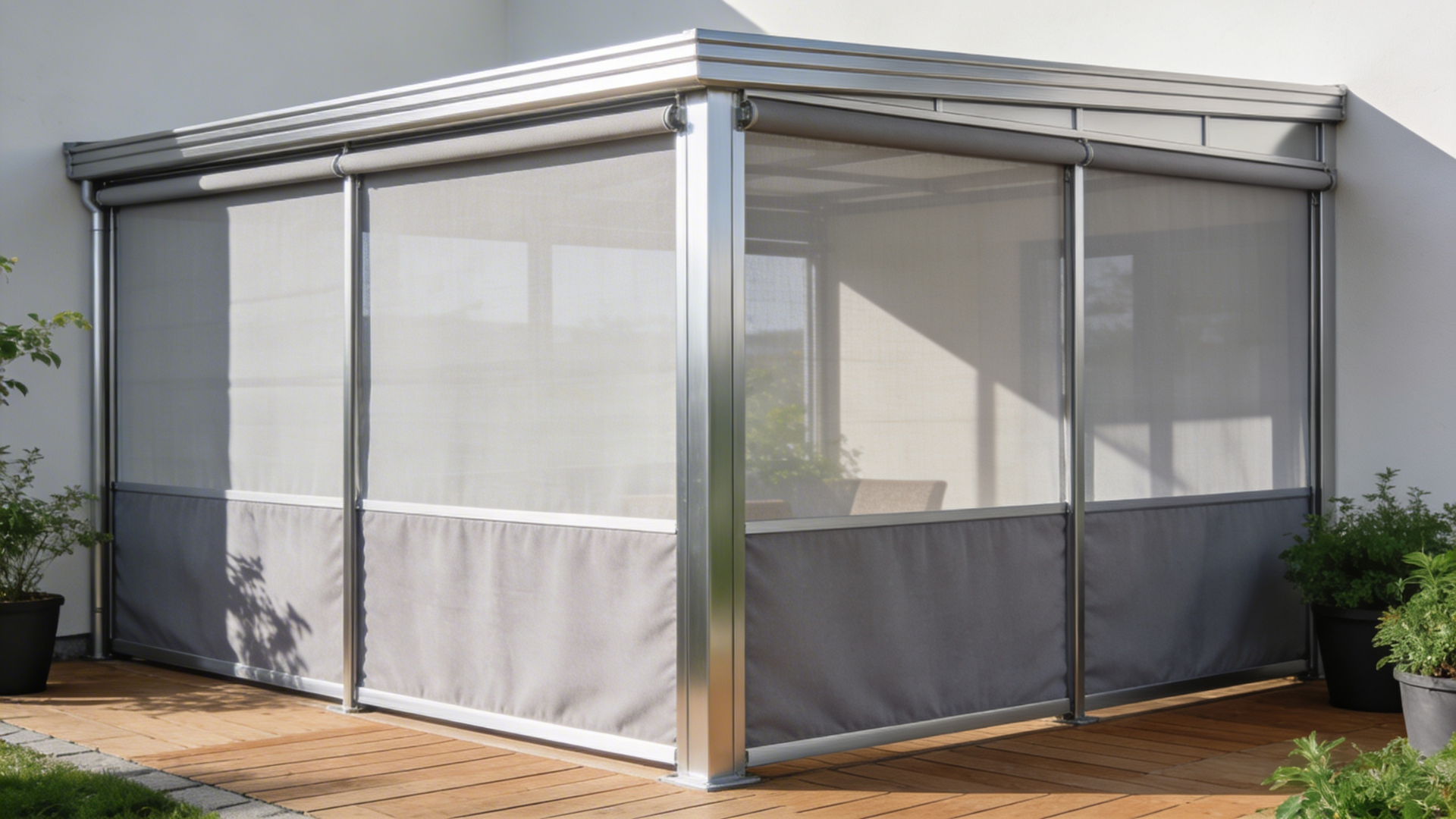 patio enclosure with mesh screens and metal frame