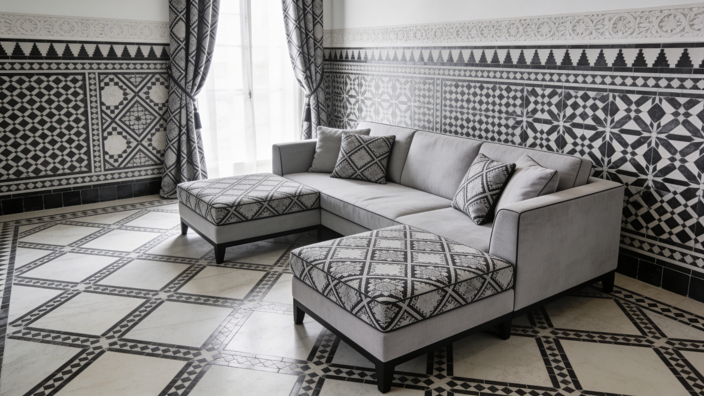 pattern repetition with subtle artworks and fabric tone