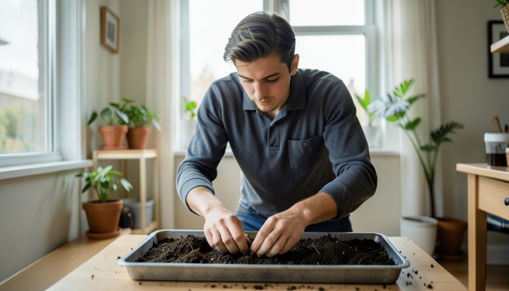 How to Start Seeds Indoors: Full Guide person planting seeds in soil tray on table near window how to start seeds indoors
