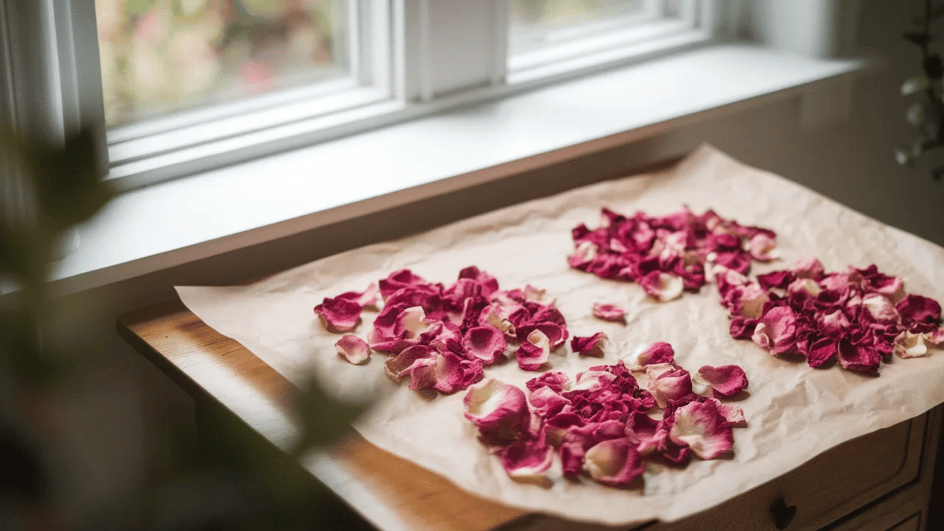 petals on paper near window for best methods to dry rose petals for preservation