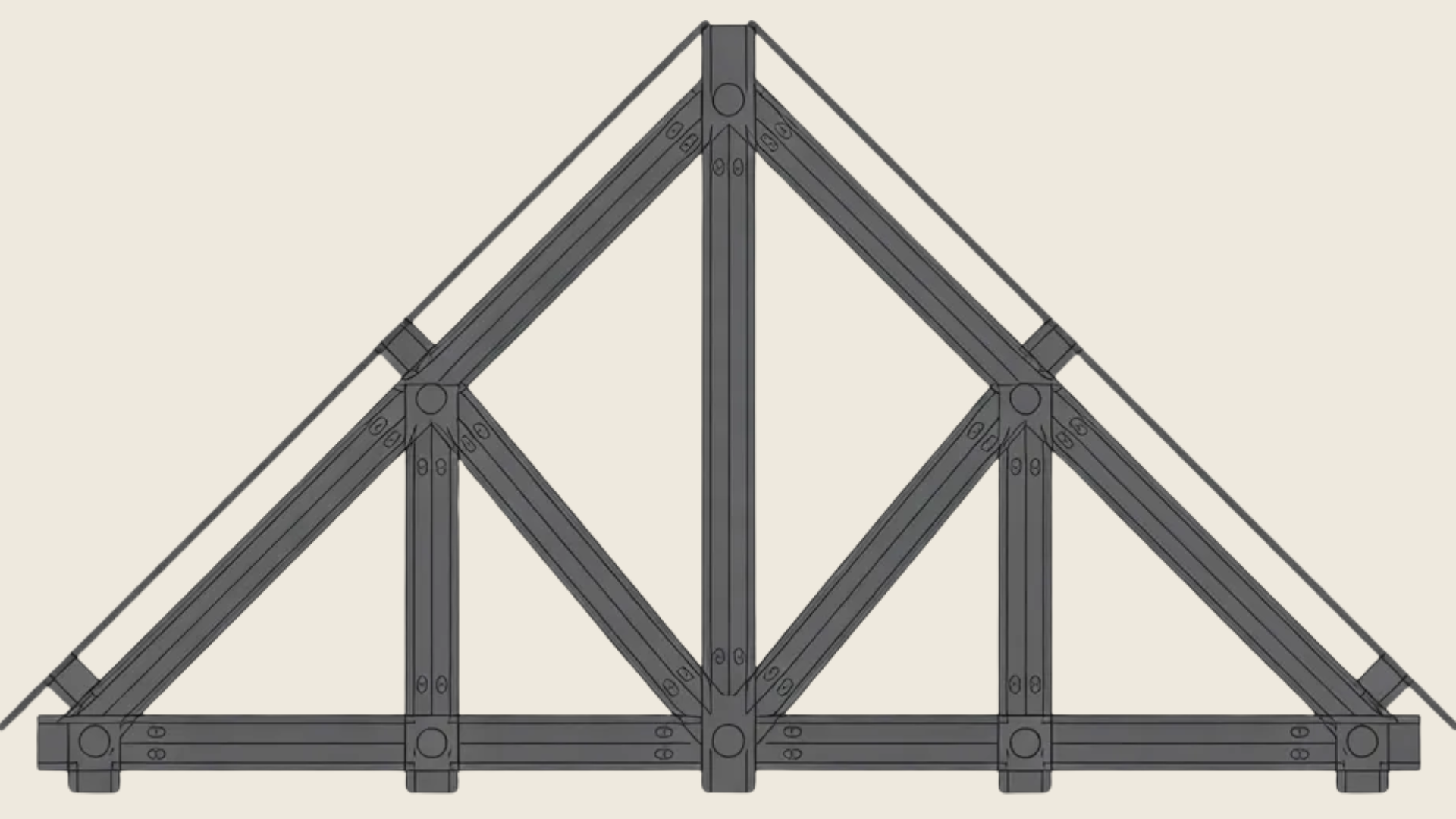 pratt truss roof truss design with diagonal braces sloping towards the center