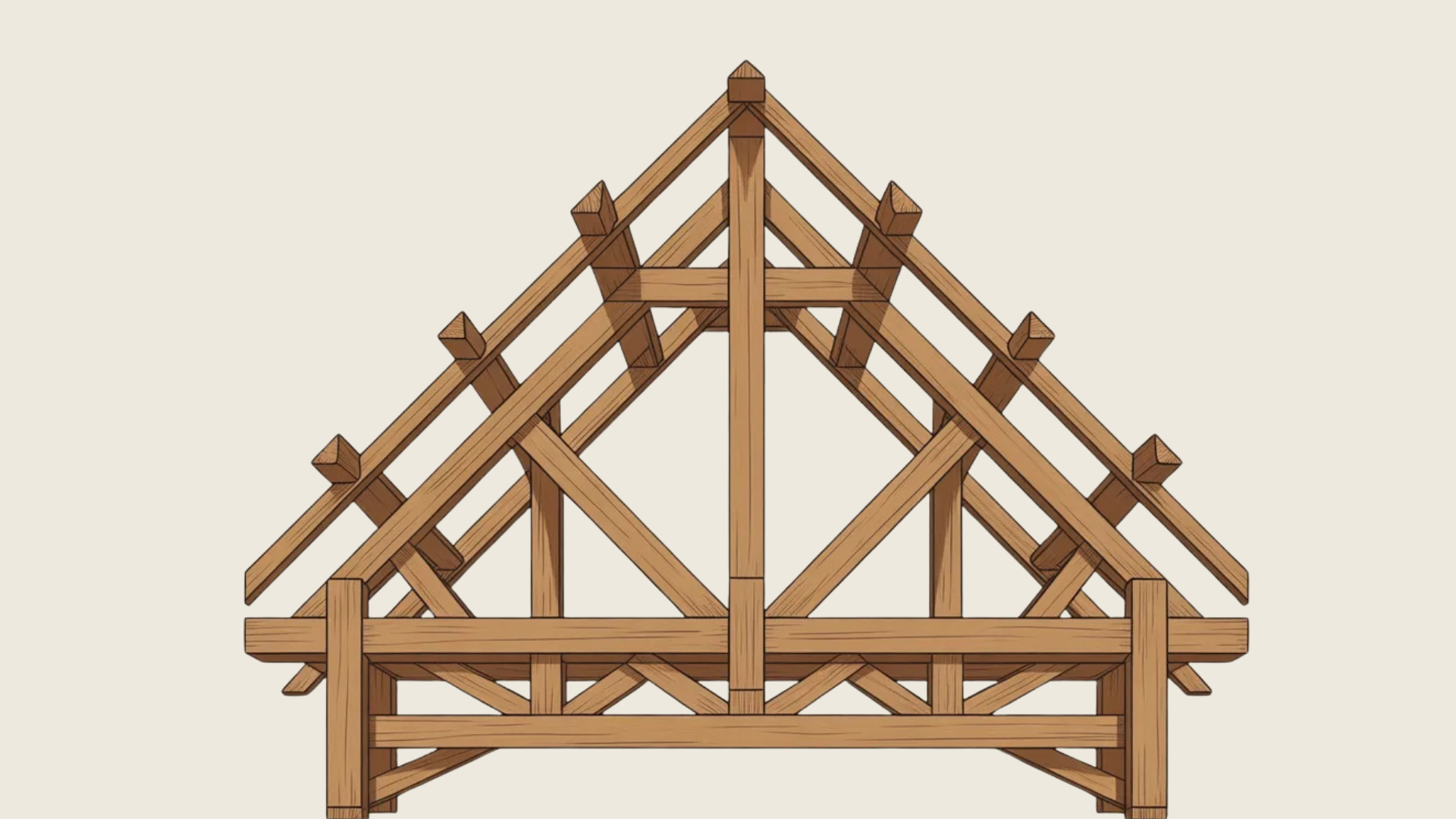 queen post roof truss design with two vertical posts and horizontal beams