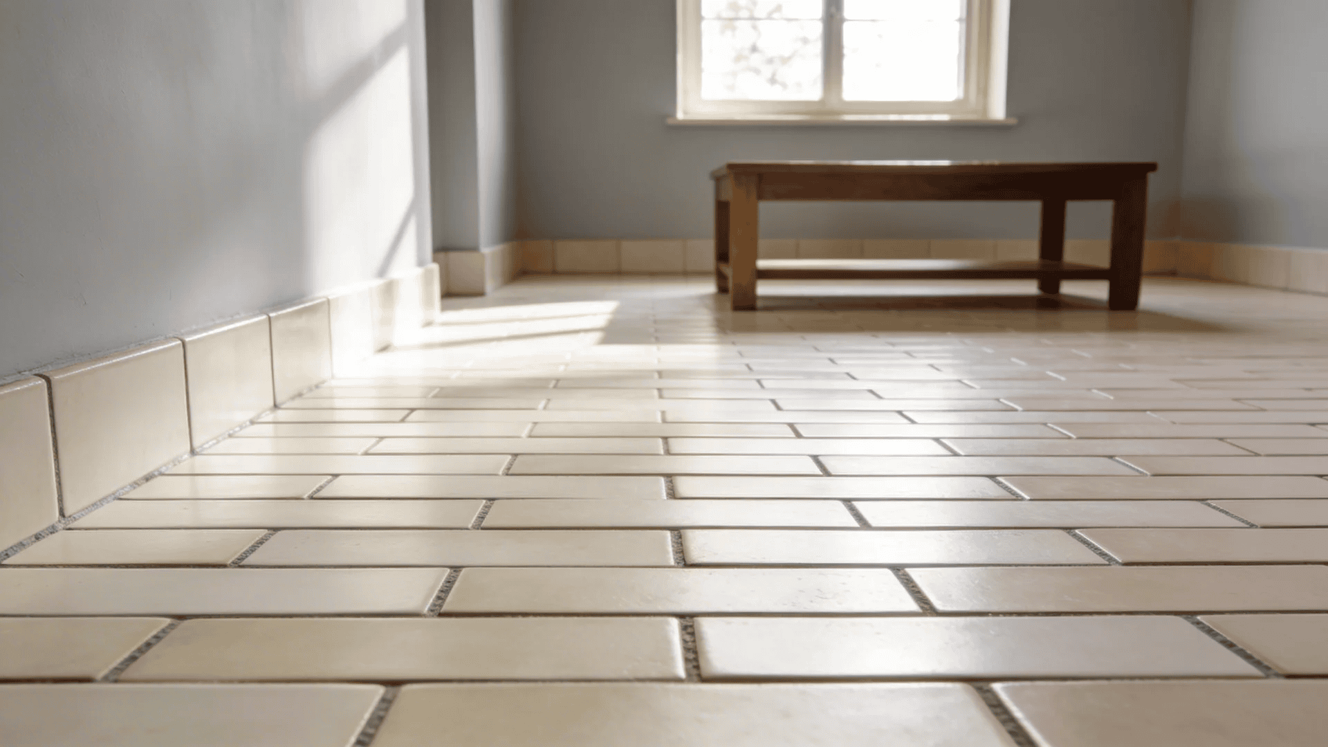 running bond tile pattern with rectangular tiles offset like bricks creating smooth flow across surface