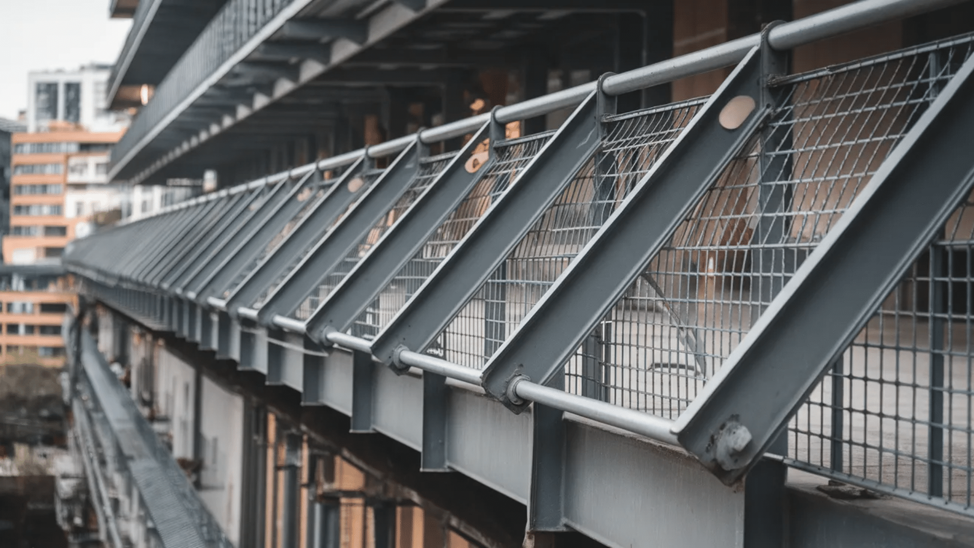 slanted metal railing design prevents birds from landing