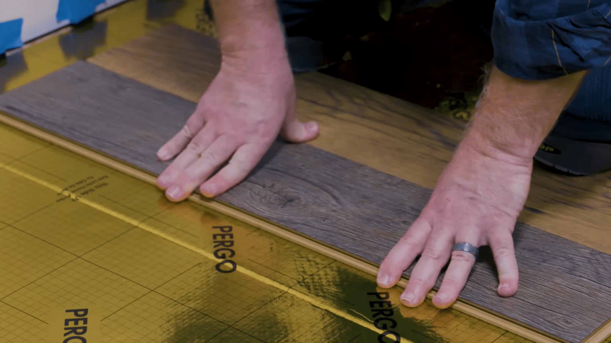 Starting first row of laminate flooring installation with click-lock system
