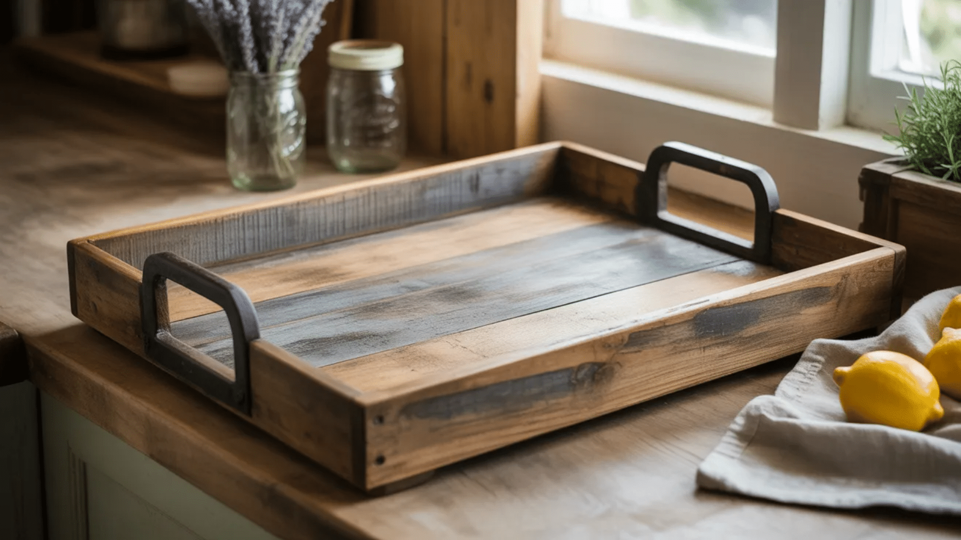 this serving tray combines rustic charm and functionality for any dining space