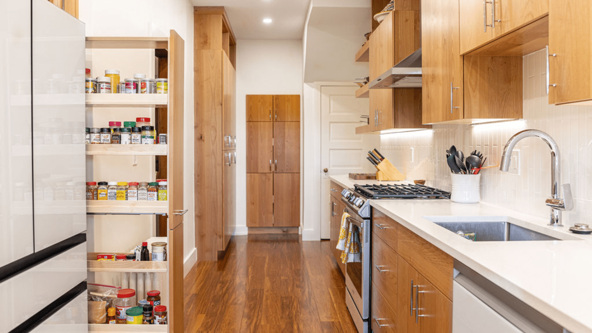 traditional farmhouse galley kitchen designs with vertical storage