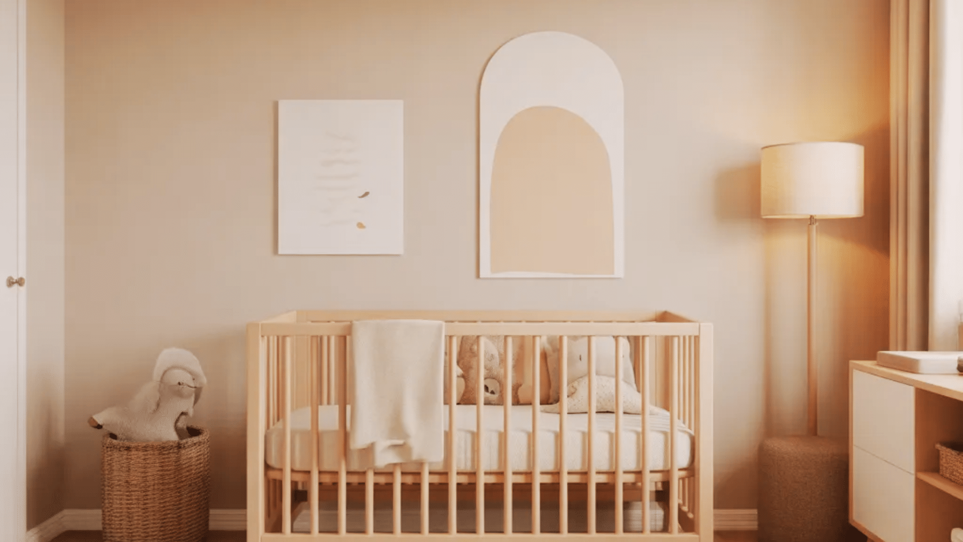 ultra minimal zen nursery ideas with neutral crib soft lighting simple wall art
