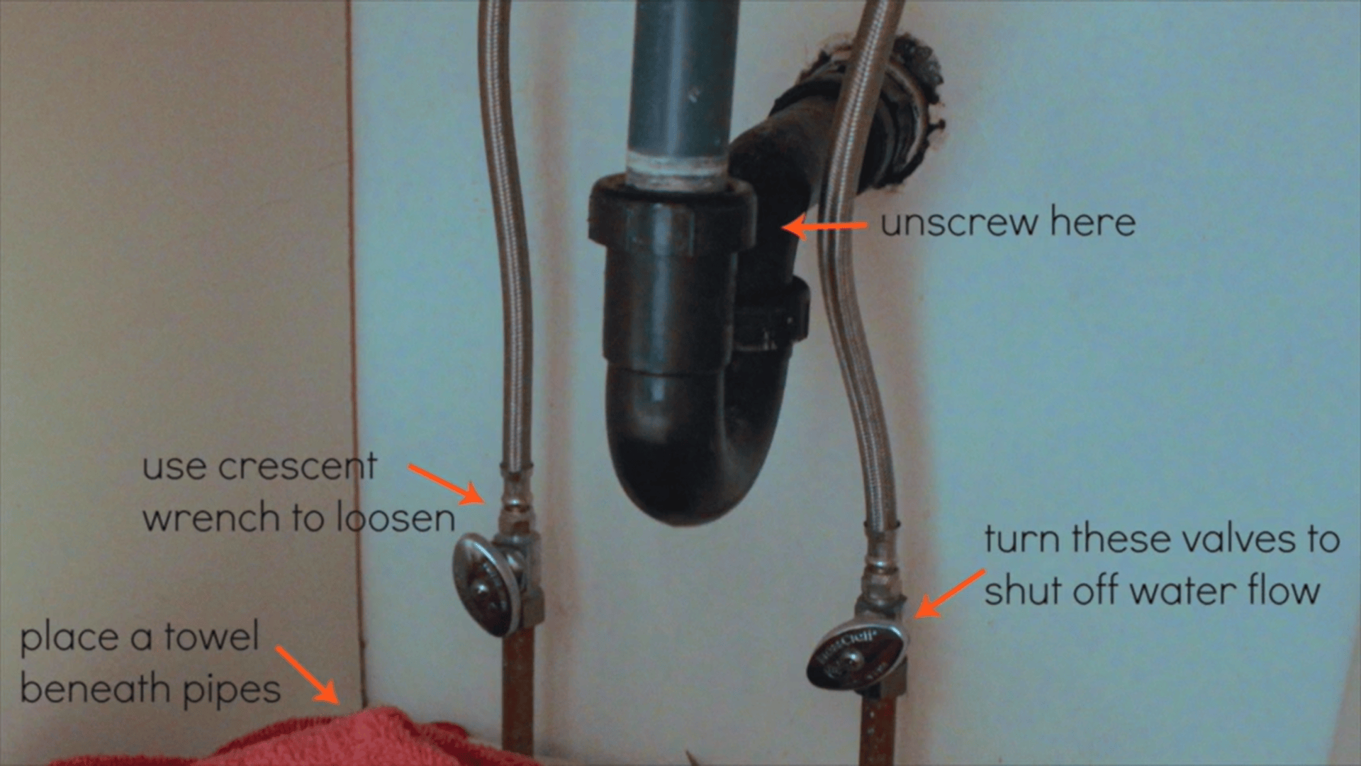 Under sink pipes and valves setup before resurfacing laminate countertops