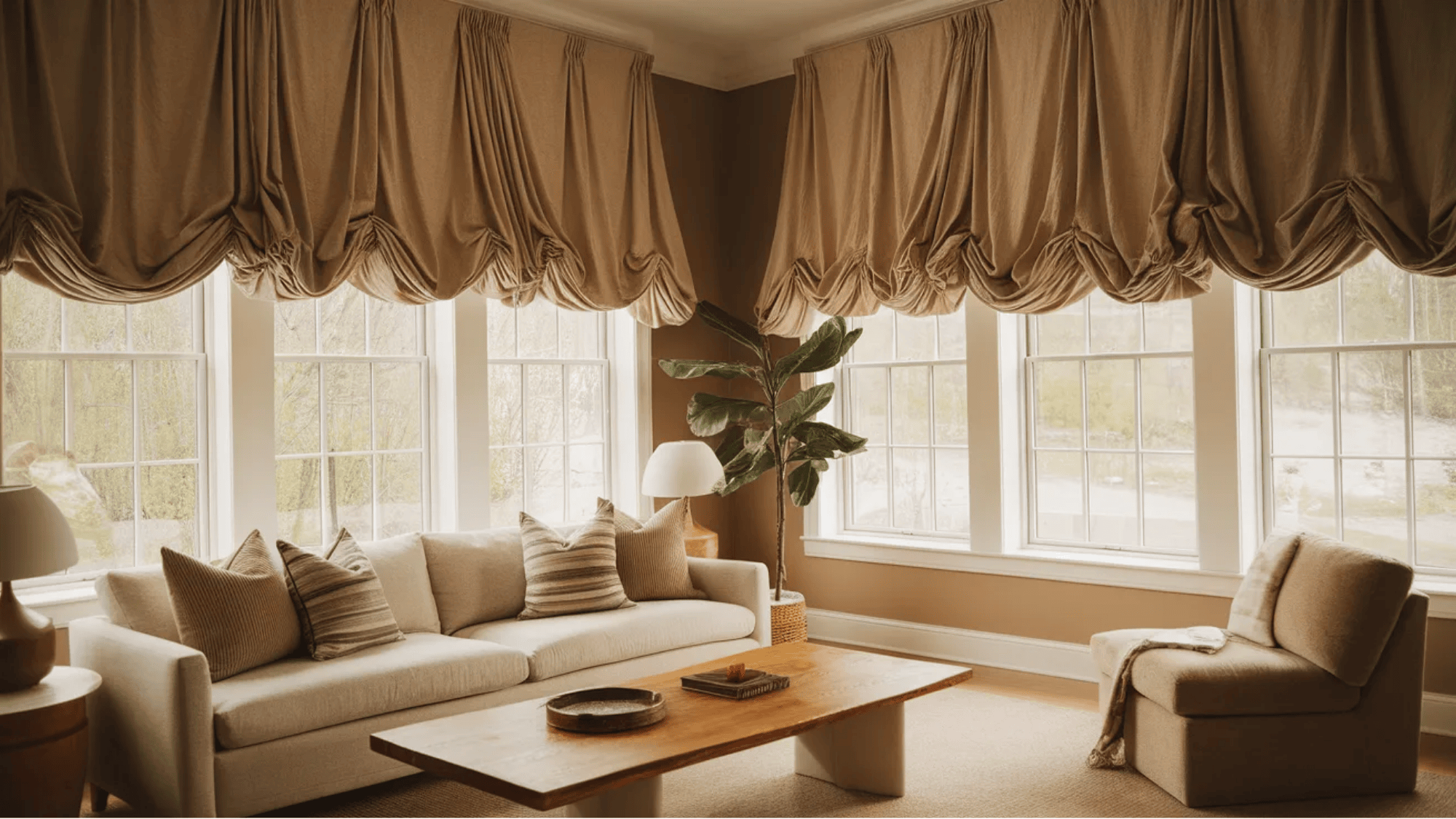 what is a roman shade brown roman shades gathered above bright living room windows with sofa table and plant