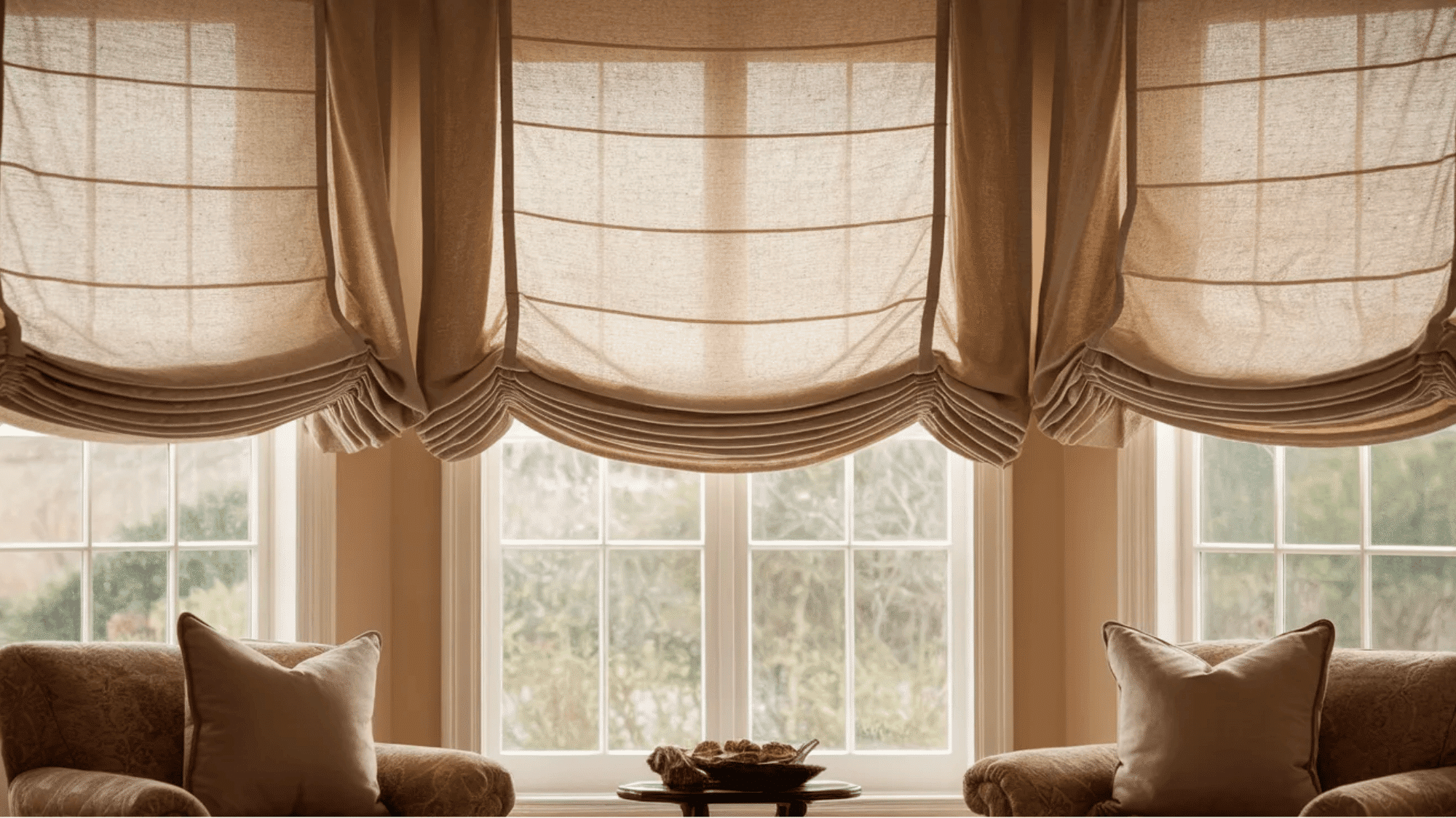 what is a roman shade soft beige roman shade folded above wide window with armchairs and warm sunlight in cozy living room