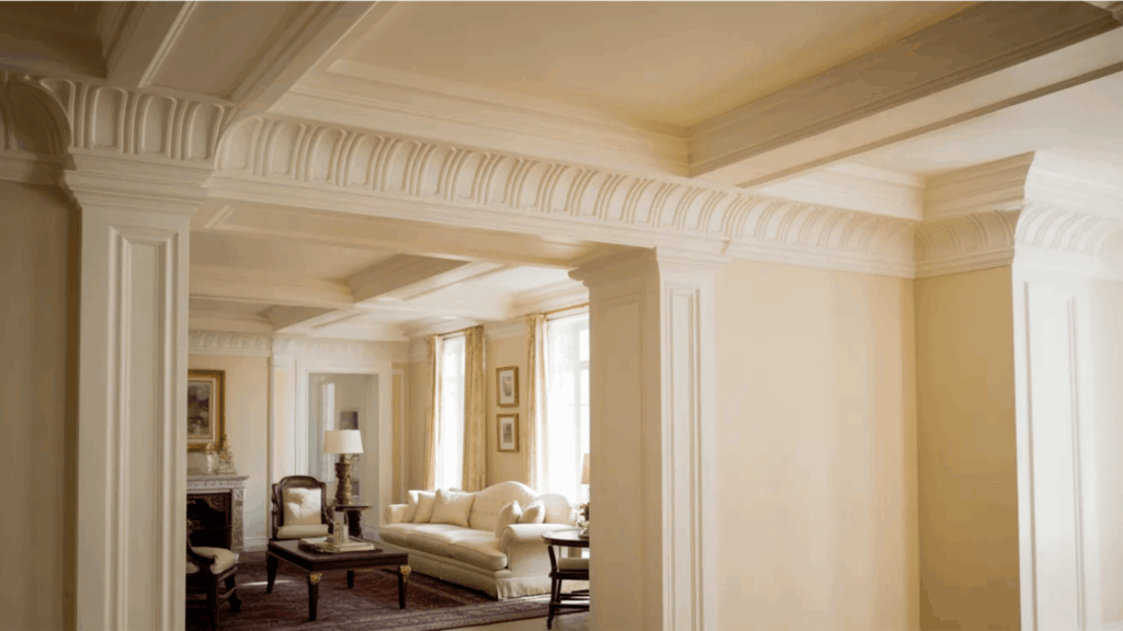 what is crown molding detailed white molding surrounding the ceiling with curved edges