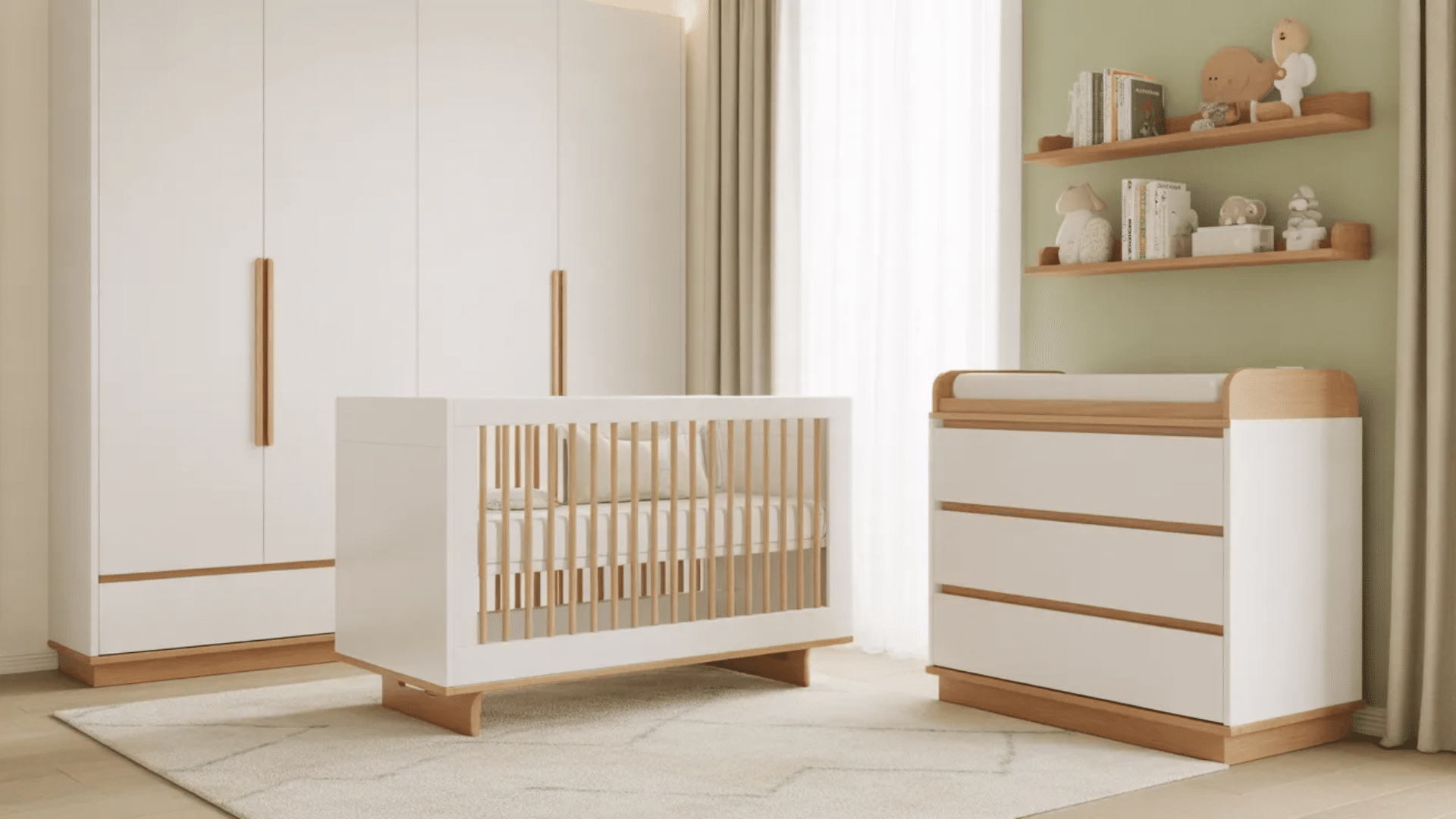 white and oak nursery ideas with modern crib matching dresser