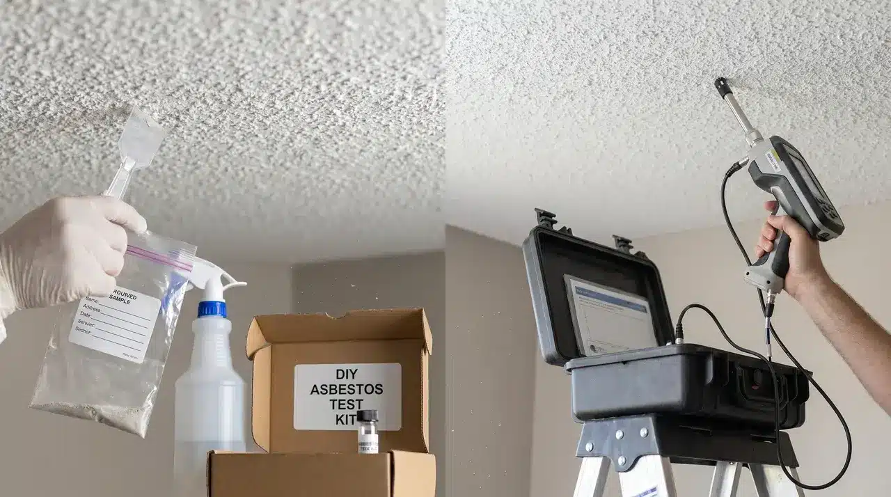 DIY sampling kit and inspector equipment collecting ceiling sample