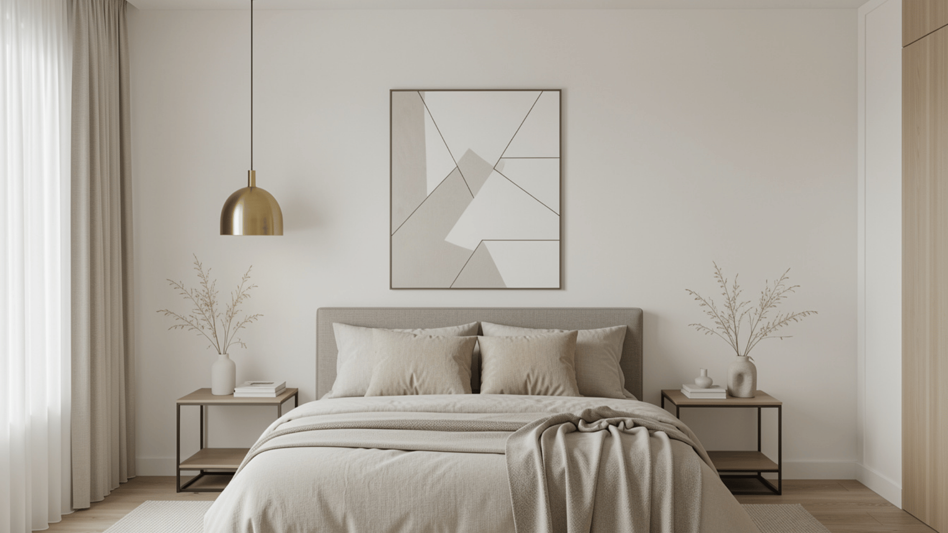 add a pendant light instead of table lamps minimalist look for small bedroom