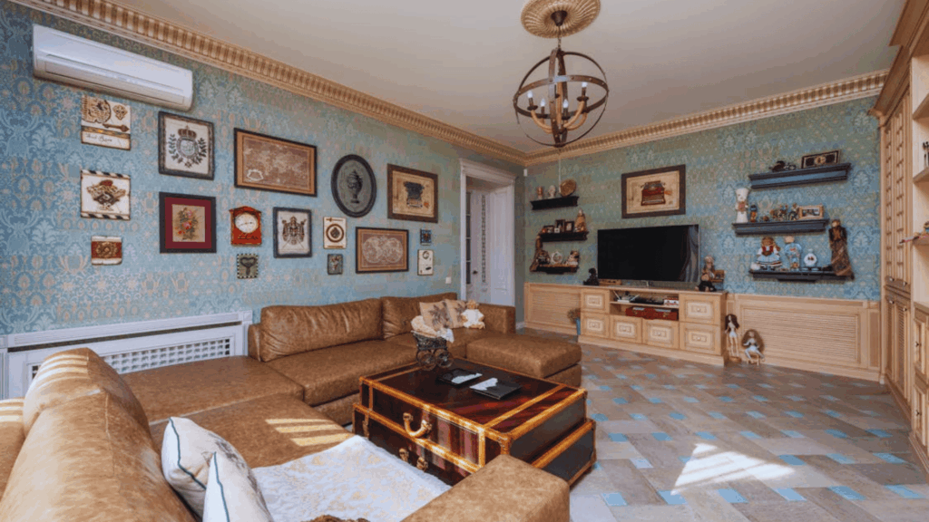 25 English Cottage Style Ideas for Your Home english cottage style living room with patterned walls leather sofa gallery wall & wooden furniture