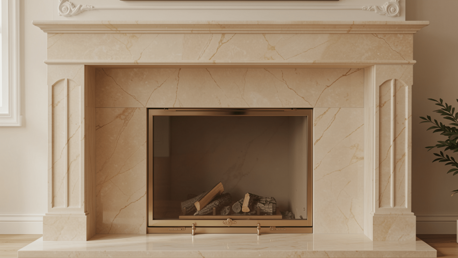 fireplace framed with natural stone look tiles enhancing comfort and style in the room