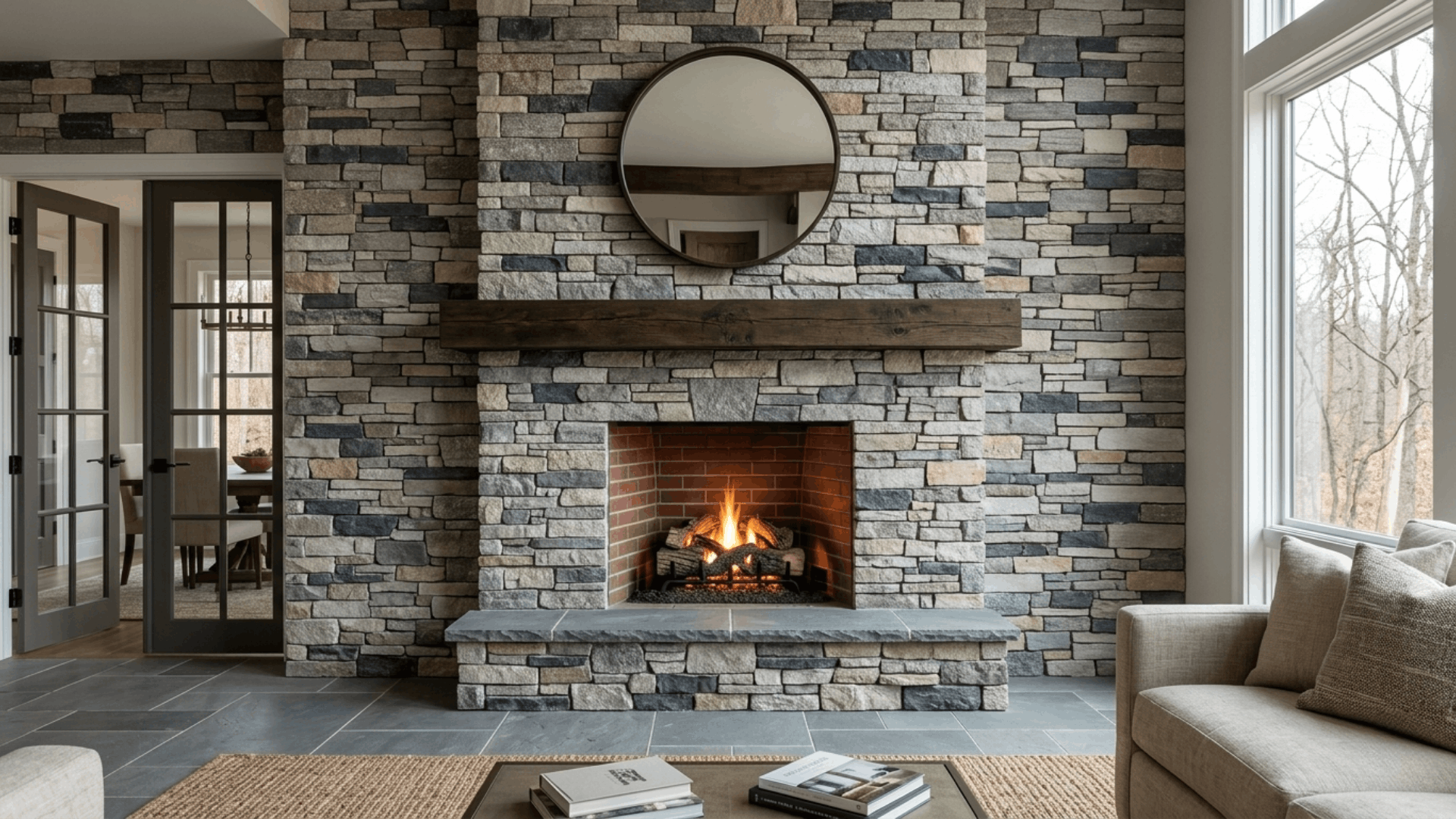 fireplace updated with geometric tiles that bring depth and a modern touch to the room (1)