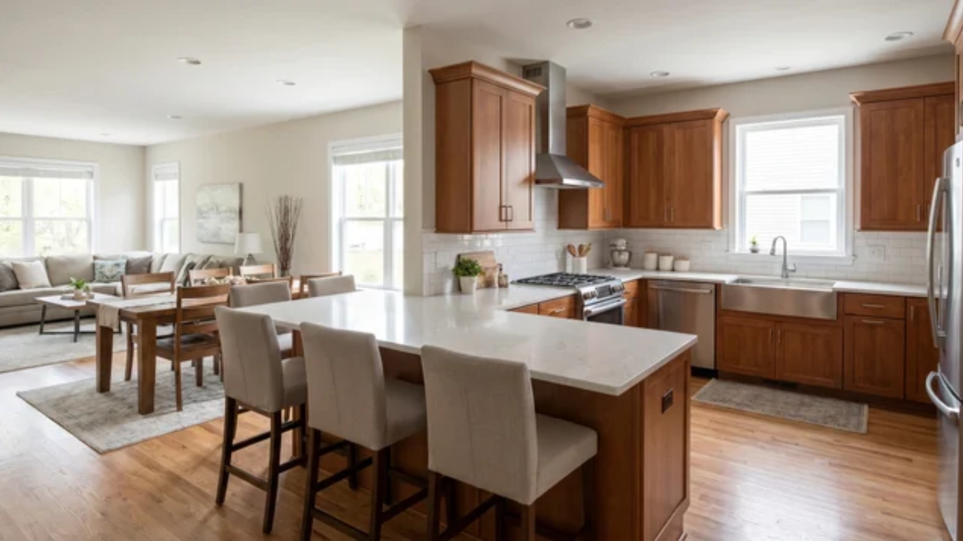 Kitchen with U-shaped cabinets and a peninsula extending into open space as part of G-shaped layout