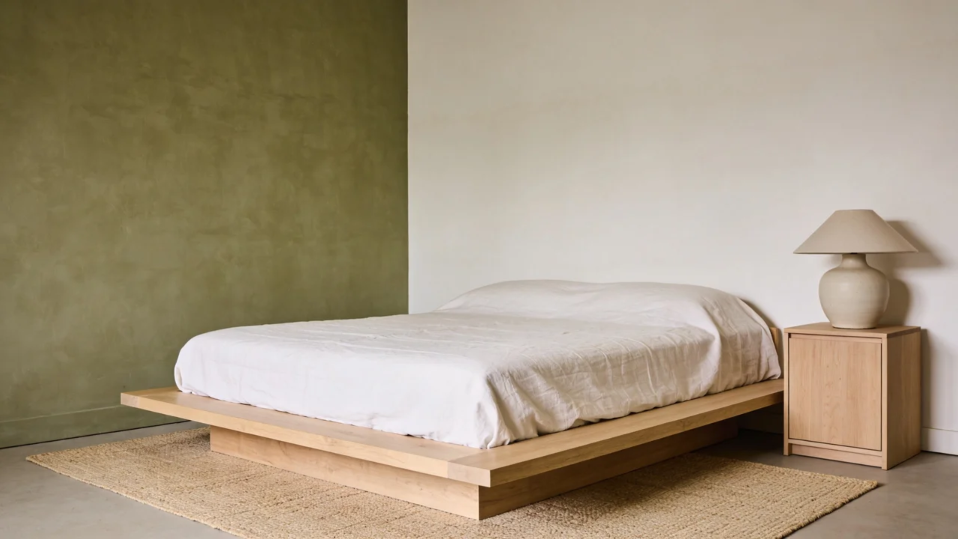 green sage accent gives minimalist look for small bedroom