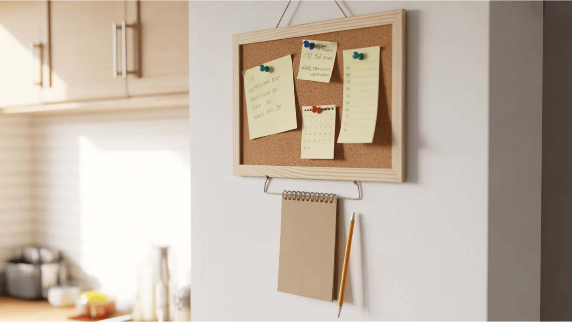 guest room ideas cork board with pinned notes small calendar and pencil on wall helping guests stay organized during visit