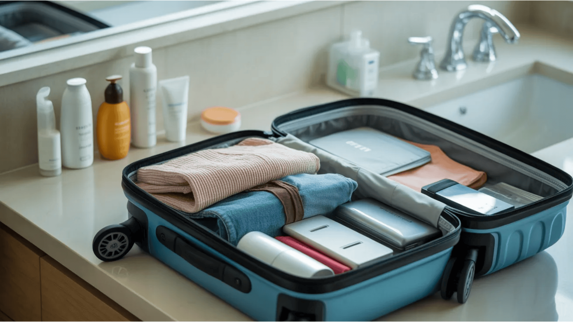guest room ideas open suitcase with neatly packed clothes and travel items showing prepared space for visiting guest stay