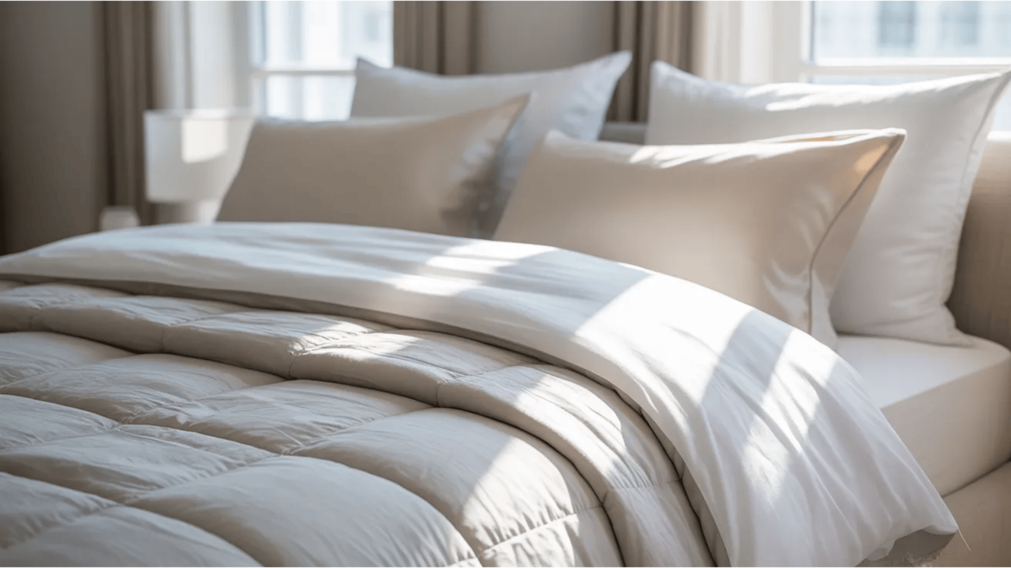 guest room ideas soft white pillows and fluffy comforter on neatly made bed with sunlight through window creating cozy sleep space