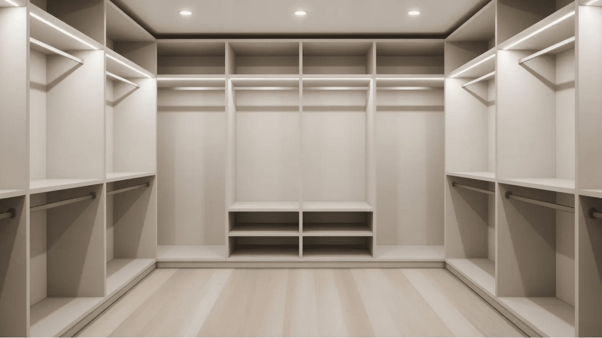 guest room ideas spacious walk in closet with white shelves hanging rods and built in lighting creating organized guest storage