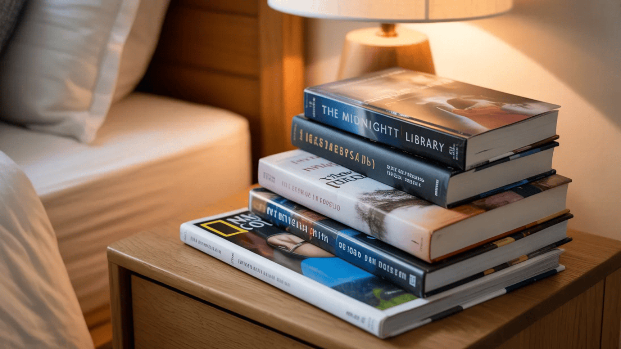 guest room ideas stack of books on bedside table under warm lamp creating cozy reading corner for relaxing overnight guests