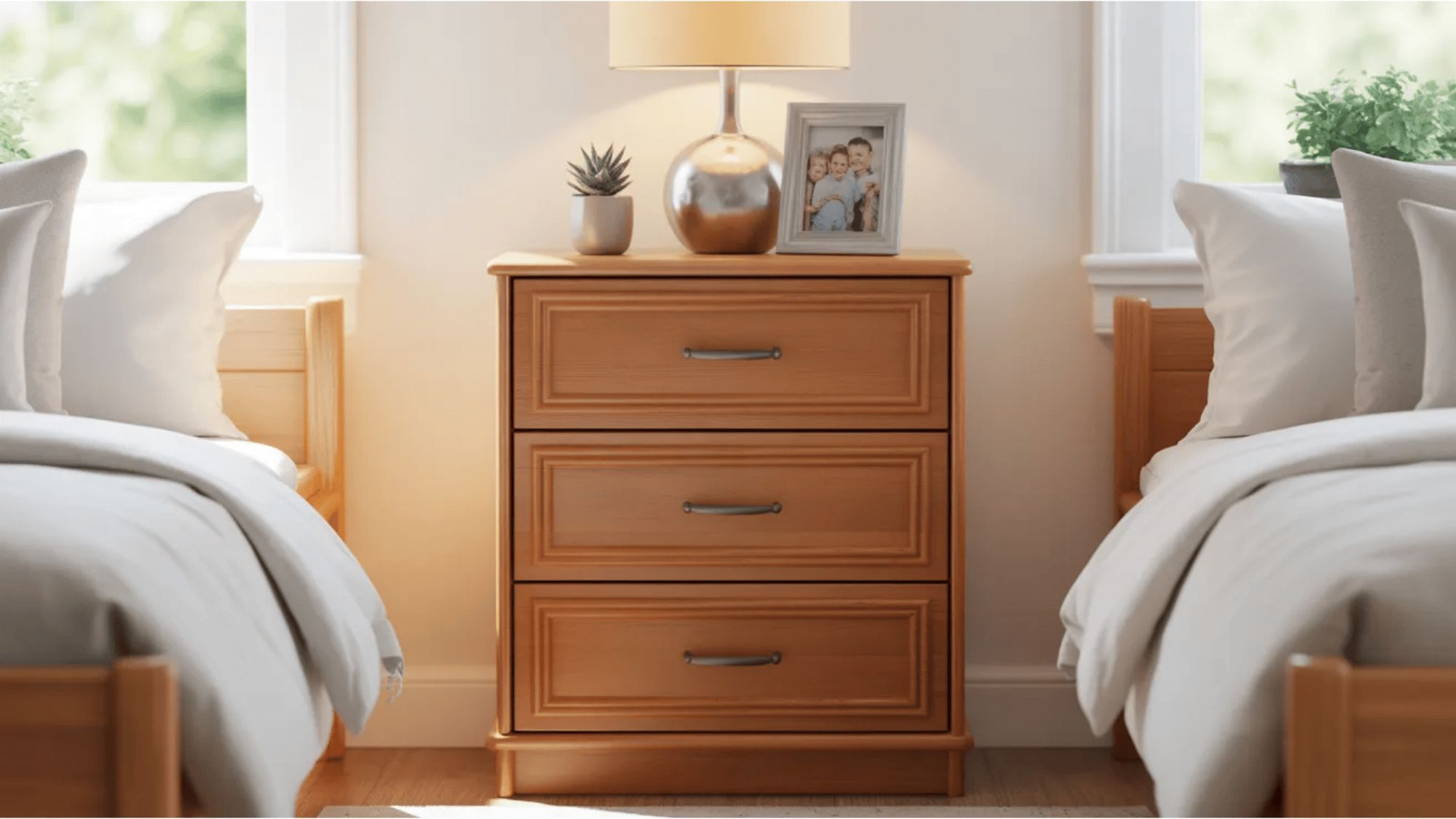 guest room ideas twin beds with soft white bedding and wooden dresser between beds creating balanced and comfortable guest space