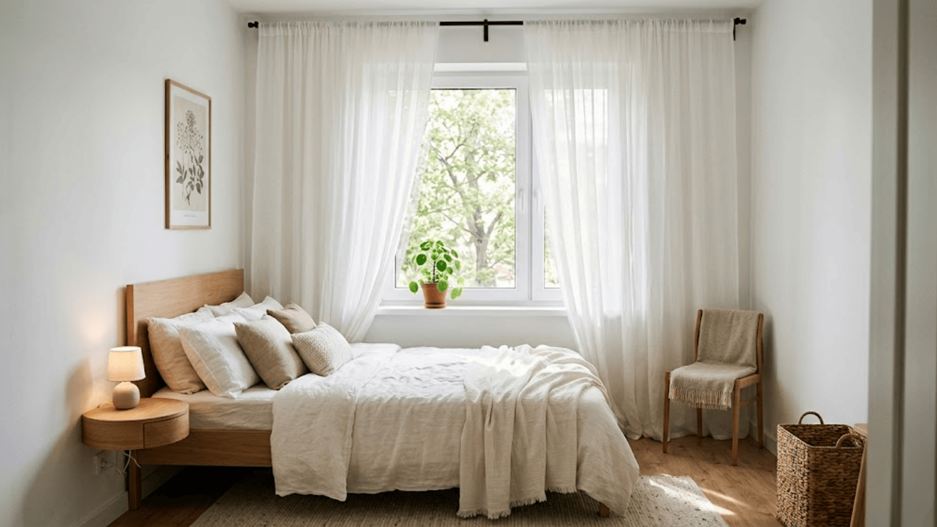 how to decorate a small bedroom with soft bed light curtains wooden chair and cozy decor