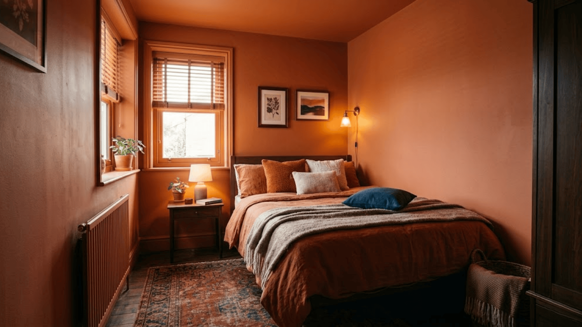 how to decorate a small bedroom with warm tones cozy bed soft lighting and window plants