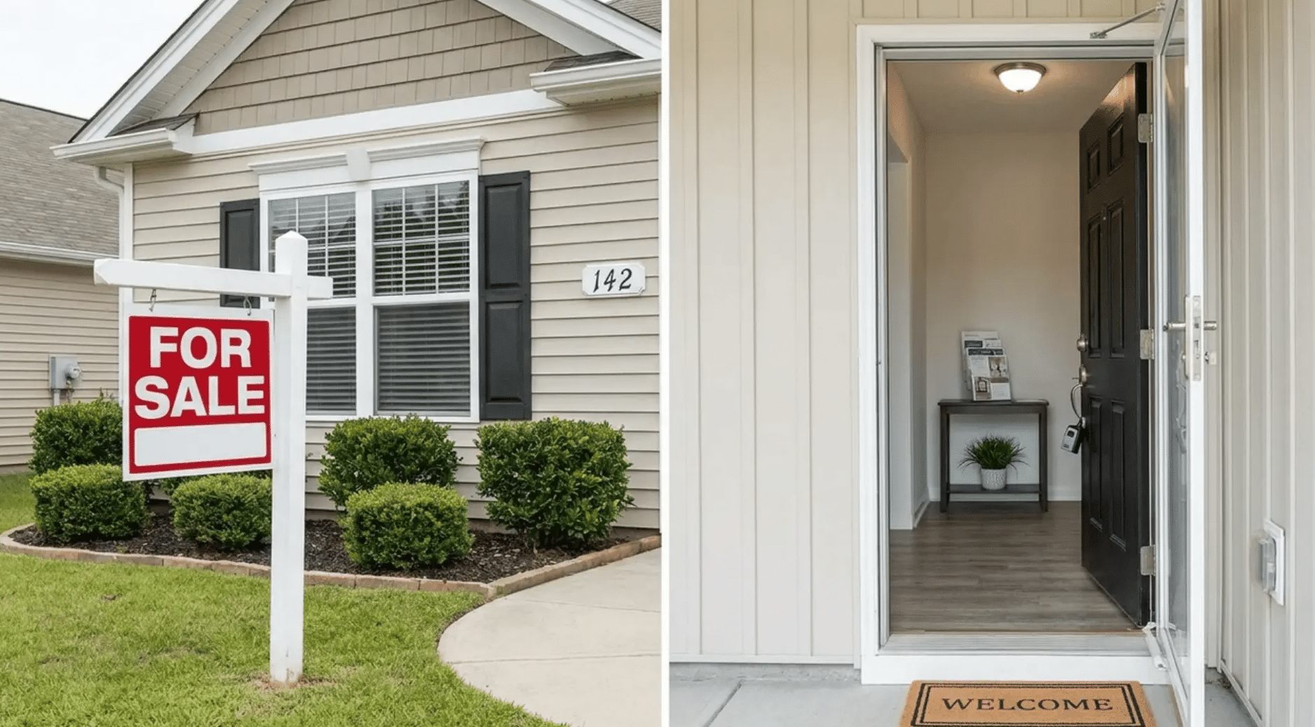 Two-photo collage: a house with a 