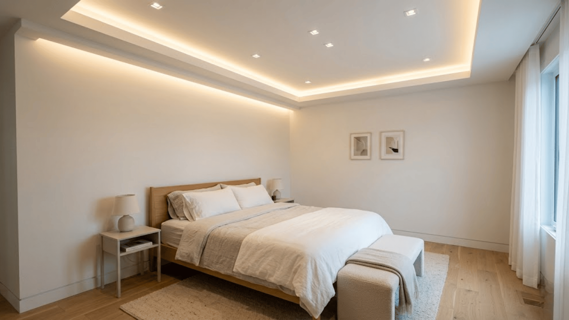 install cove or recessed lighting for minimalist bedroom look