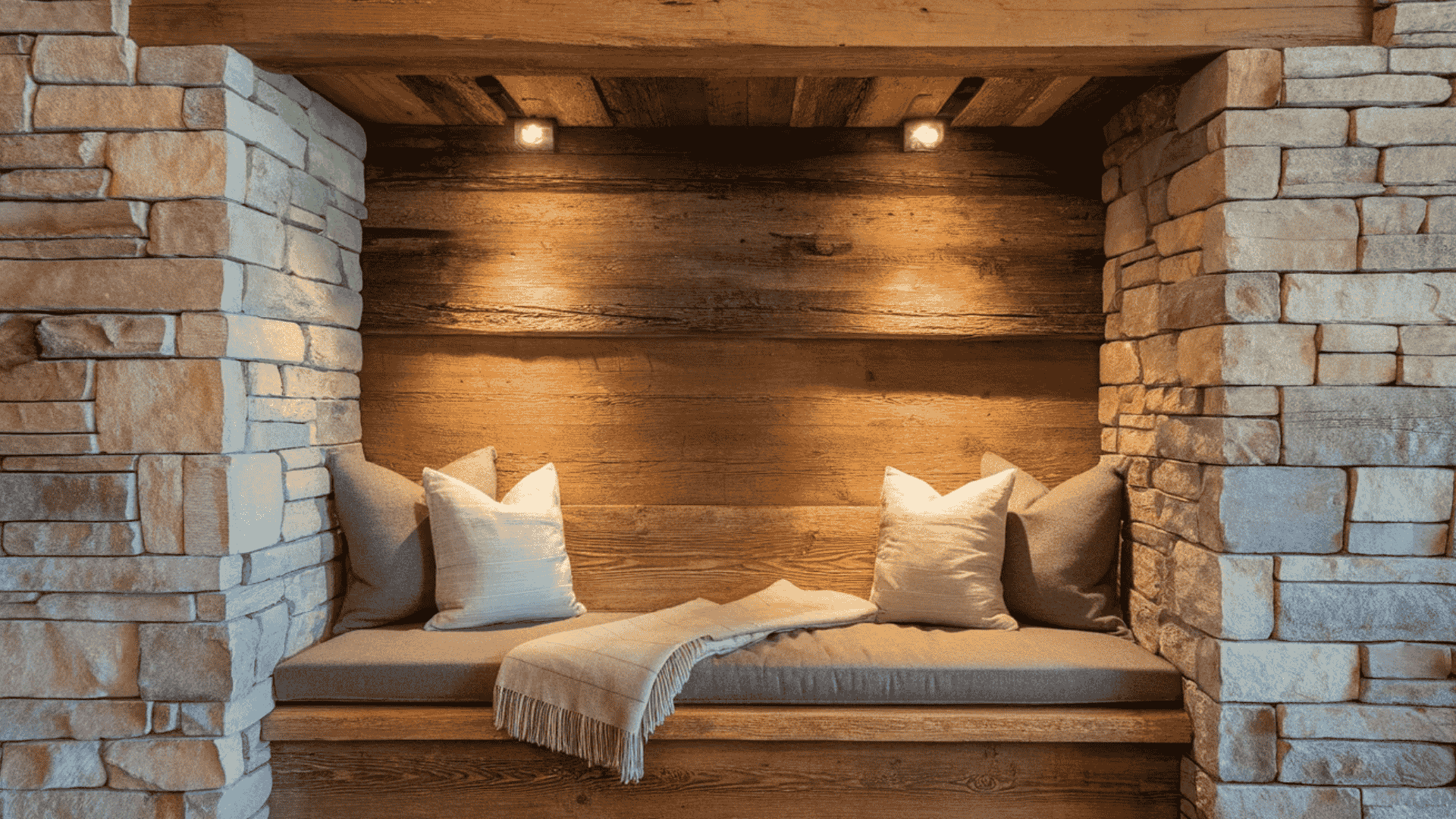 modern rustic living room wood and stone accent nook creating cozy rustic living room corner