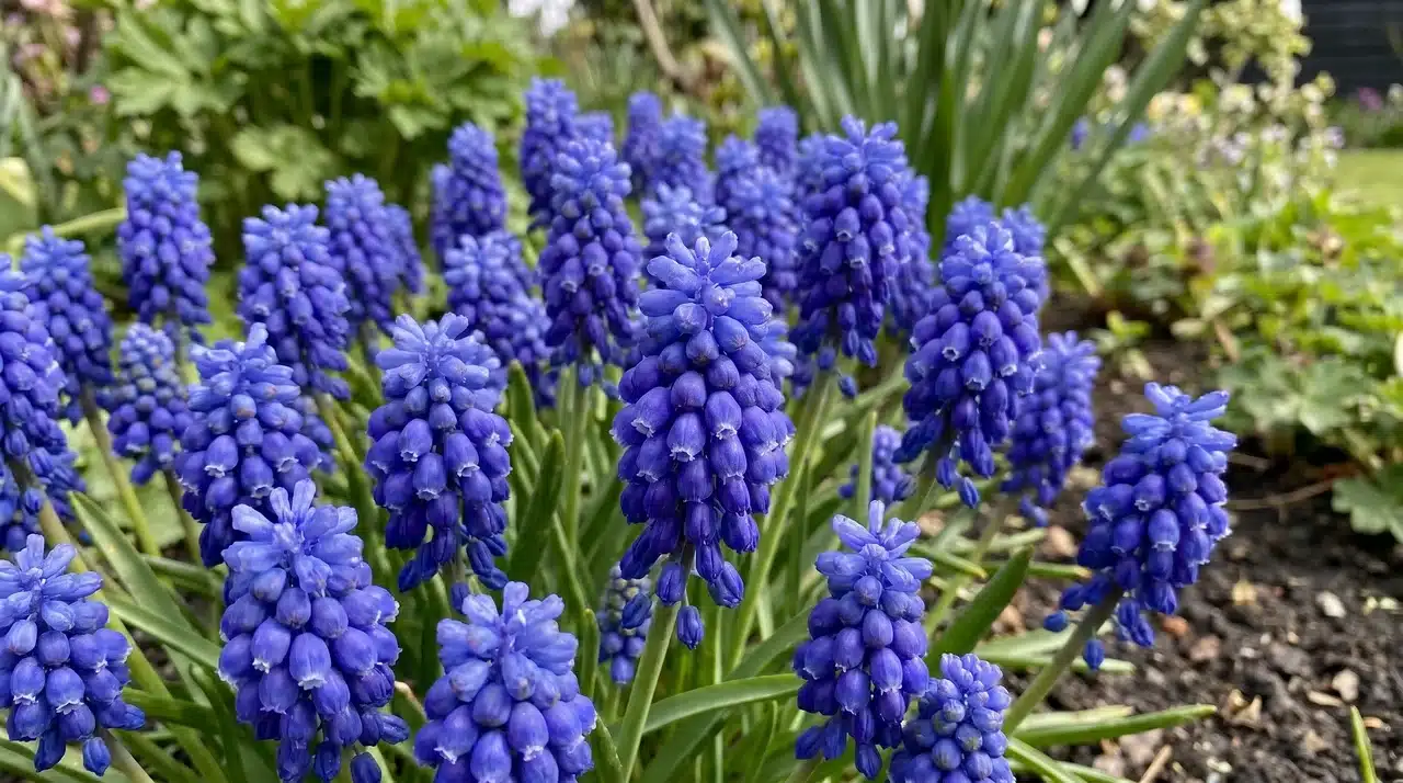 Muscari Blue Spike flowers with dense blue blooms.