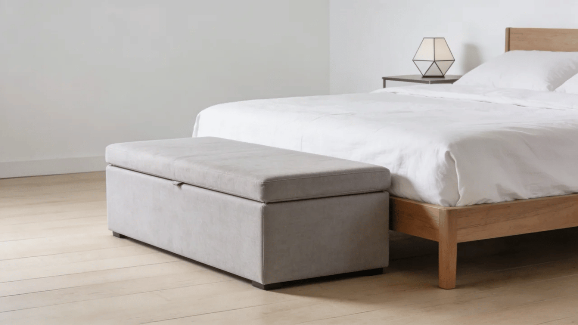 ottoman storage gives minimalist look for small bedroom