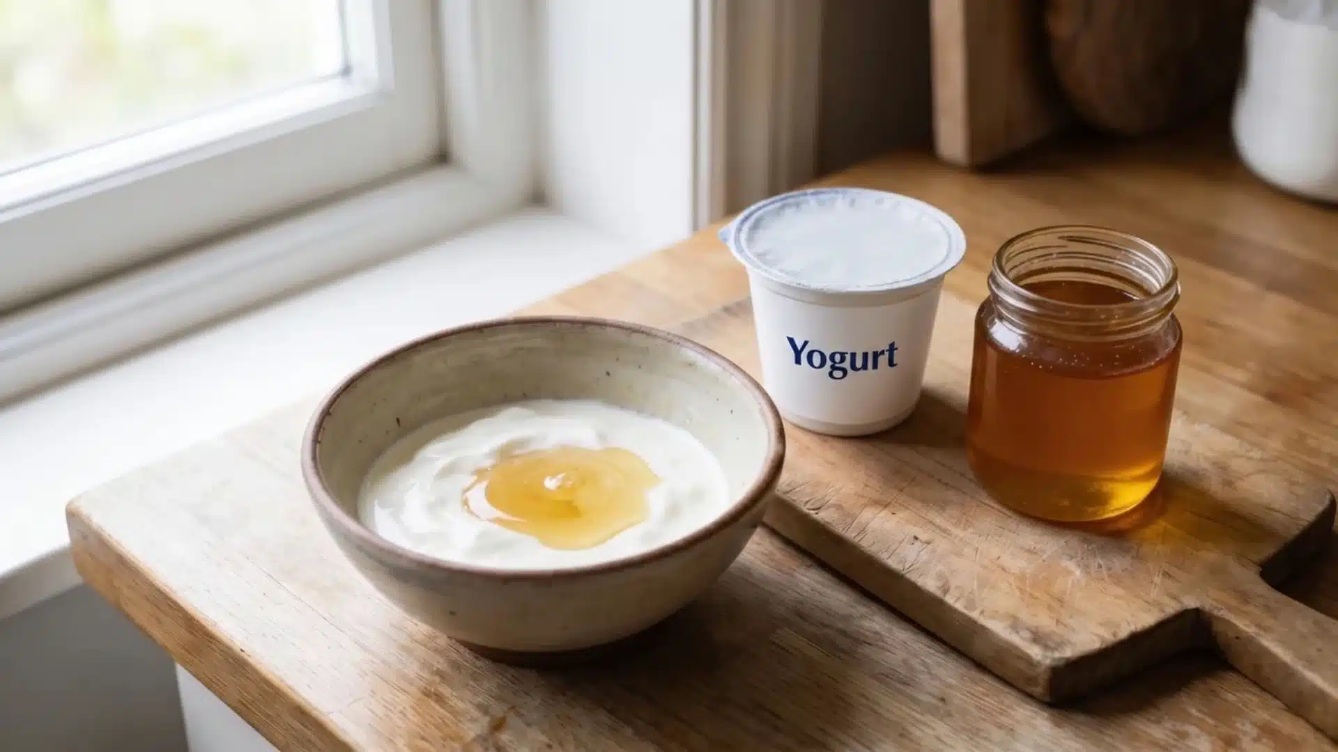 yogurt and honey mixture in bowl for dull hair mask