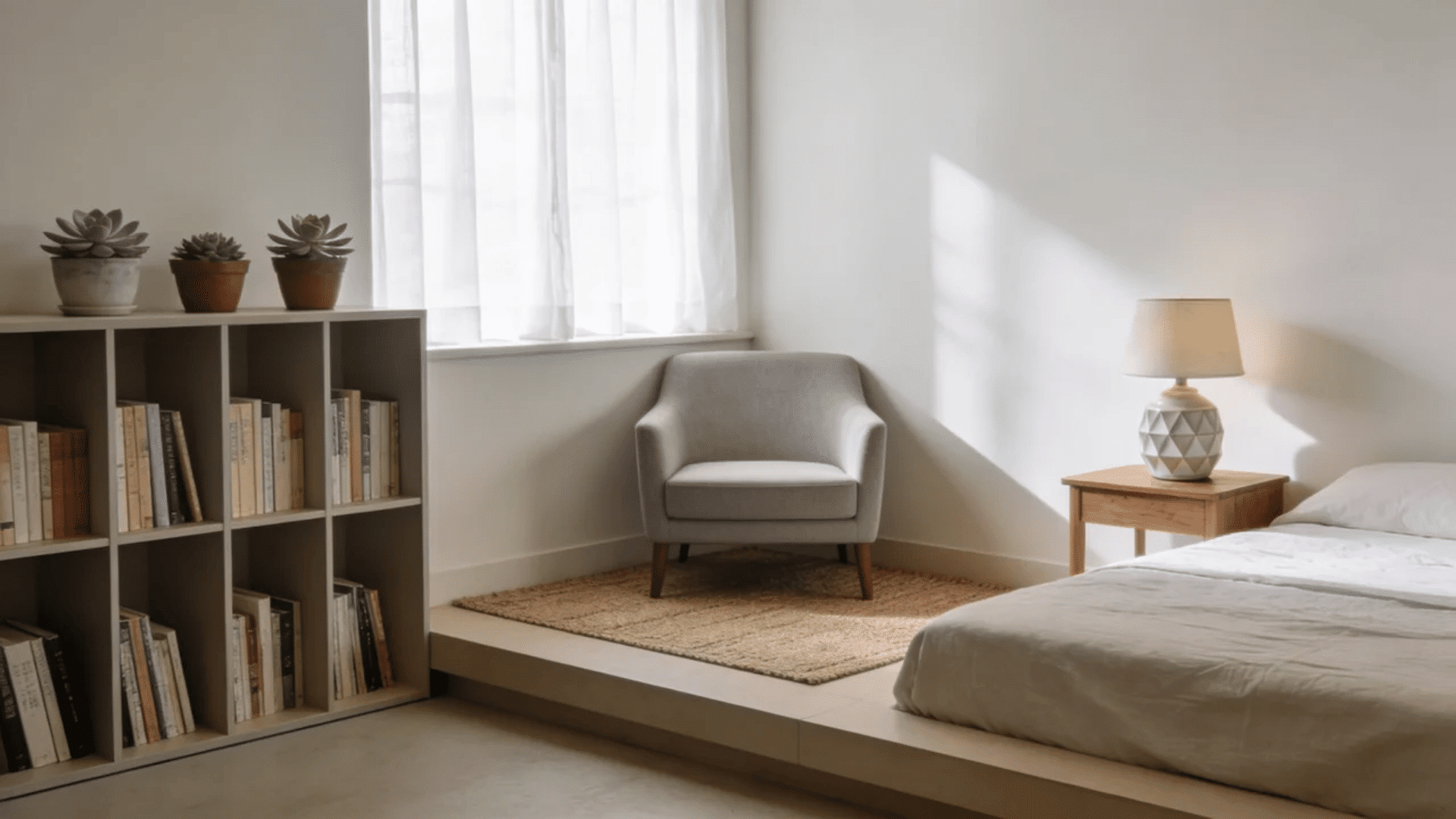 reading nook corner gives minimalist look for small bedroom